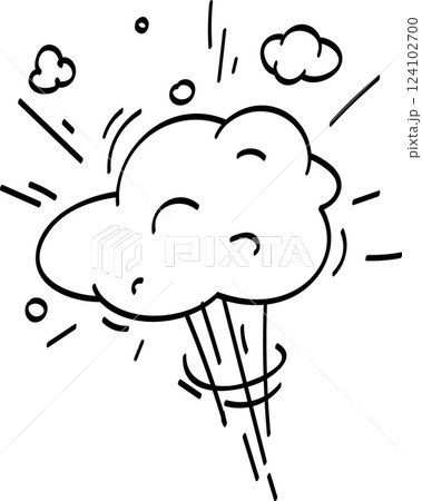 Hand drawn cartoon explosion cloud rising dramatically, surrounded by swirling smoke and fluffy clouds, creating a vibrant and visually striking illustration full of energy and impact 124102700