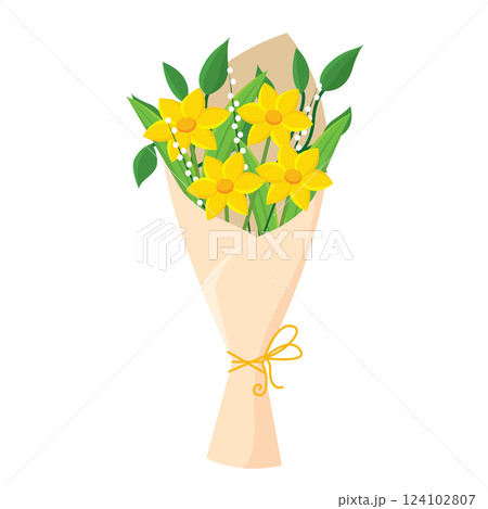 Romantic Floral bouquet wrapped with ribbon and assorted flowers Vector 124102807