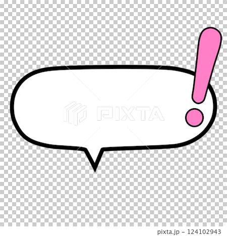 A horizontal oval speech bubble with a solid pink exclamation mark 124102943