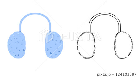 Earmuff Earwarmer Wool Teddy Fur blue cartoon and flat sketch outline Fashion head accessory clothing technical 124103397