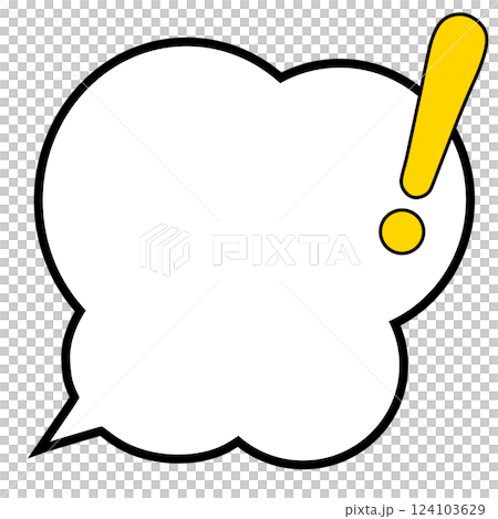 A modified quatrefoil speech bubble with a solid yellow exclamation mark A modified quatrefoil speech bubble with a solid yellow exclamation mark 124103629