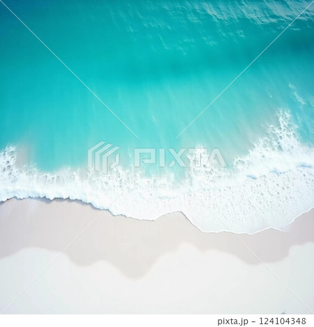 Crystal clear turquoise waves roll onto a pristine beach, blending with the soft white sand. This coastal paradise offers tranquility and a perfect escape for sun-seekers Generative AI 124104348