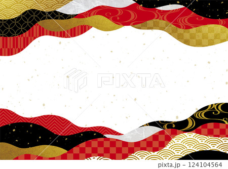 赤と黒と金の豪華な波柄の和柄 124104564