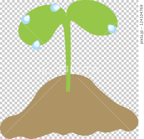 朝露のついた新芽が土から芽を出しているイラスト 124104769