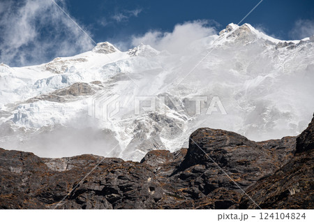 Part of Mt.Langtang Lirung (7,234 m) seen from old Langtang village of Nepal. Langtang Lirung is the highest peak of the Langtang Himal. 124104824