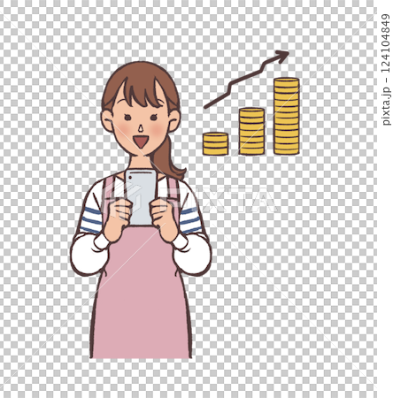 Apron woman earning money with smartphone 124104849