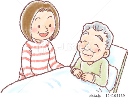 高齢の父親に寄り添う中高年の娘 124105189