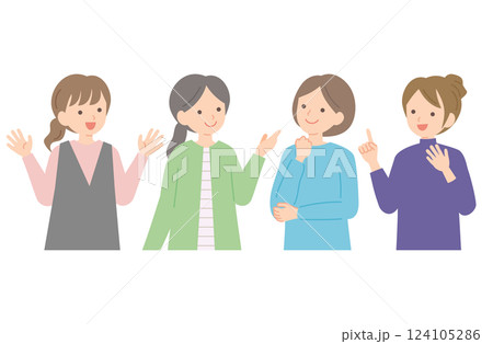 楽しそうに会話をする4人の女性のイラスト 楽しそうに会話をする4人の女性のイラスト 124105286