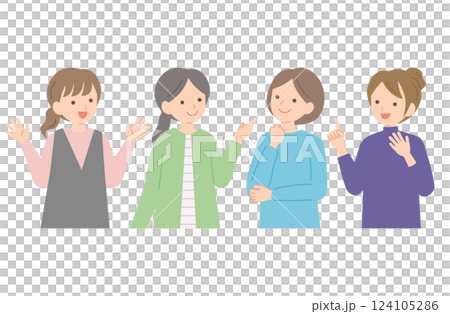 Illustration of four women having a fun conversation 124105286