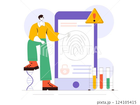 Forensics Technology Vector Illustration Featuring Biometric Access Control and Server Data Recovery with Fingerprint Screening Security System 124105415