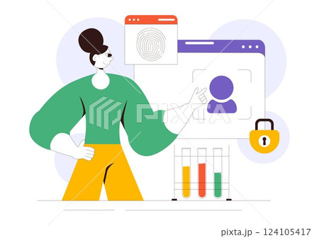 Forensics Technology Vector Illustration Featuring Biometric Access Control and Server Data Recovery with Fingerprint Screening Security System 124105417