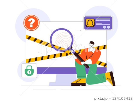 Forensics Technology Vector Illustration Featuring Biometric Access Control and Server Data Recovery with Fingerprint Screening Security System 124105418