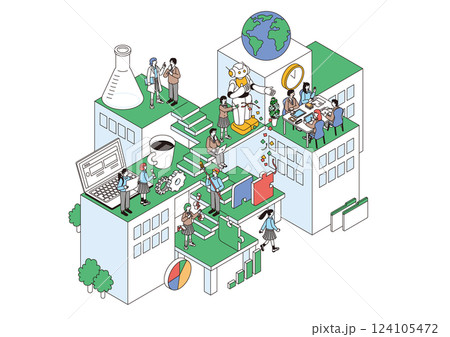 楽しい学校生活をイメージするアイソメトリック構図のイラスト 124105472