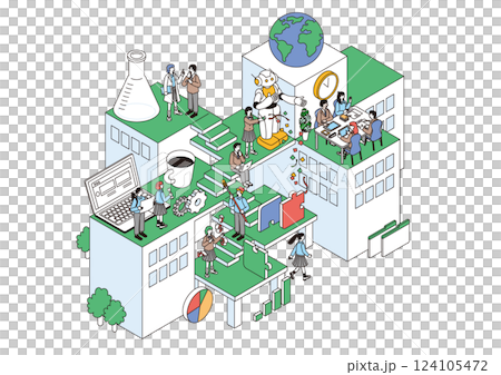 等距構圖的插圖，喚起人們對有趣的學校生活的回憶 124105472