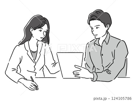 ビジネスミーティングをする男女 – 仕事・会議・協力・コミュニケーション（ベクター） 124105786