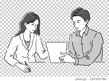 ビジネスミーティングをする男女 – 仕事・会議・協力・コミュニケーション（ベクター） 124105786