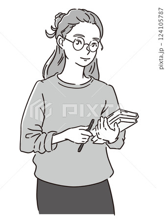 本を抱える女性 – 学生・研究者・学習・教育のコンセプト（ベクター） 124105787