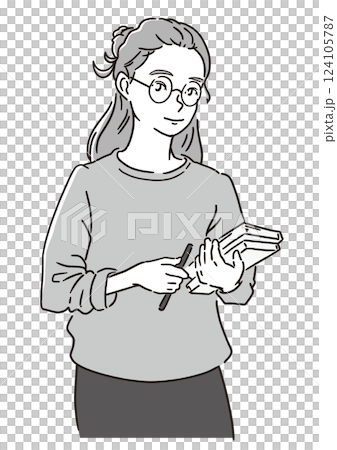 本を抱える女性 – 学生・研究者・学習・教育のコンセプト（ベクター） 124105787