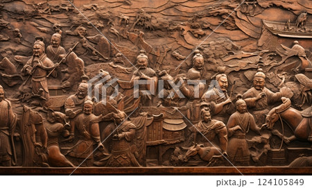 中国の古代遺跡のようなレリーフ 124105849