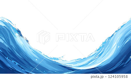 白背景に躍動感のある青い波模様のイラスト 124105958