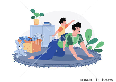 Happy Son Rides On His Father's Back 124106360