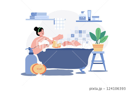 Woman Relaxing At Home Illustration concept. A flat illustration isolated on white background Woman Relaxing At Home Illustration concept. A flat illustration isolated on white background 124106393