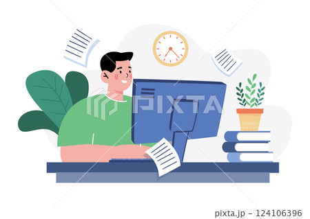 Man Working At Home On A Computer 124106396