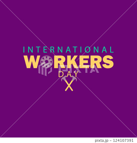 Vibrant International Workers' Day Logo with Gear and Hammers 124107391