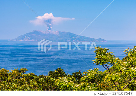 噴火する口永良部島　世界自然遺産屋久島から(春 124107547