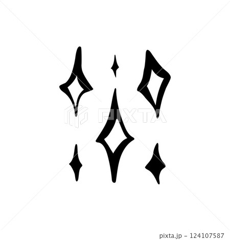 Star icons hand drawn doodles. Twinkling stars. Sparkles, shining burst vector symbols isolated 124107587