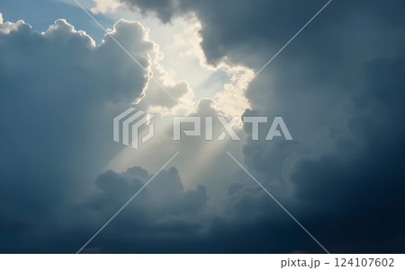 dramatic sky with clouds and sun 124107602