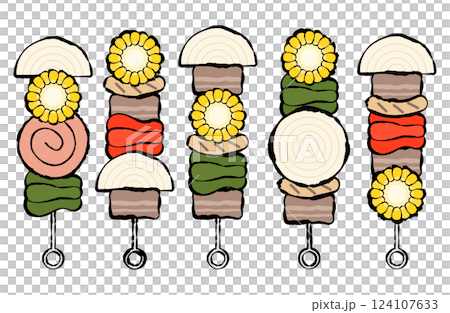 刷畫的燒烤串向量插圖集 刷畫的燒烤串向量插圖集 124107633