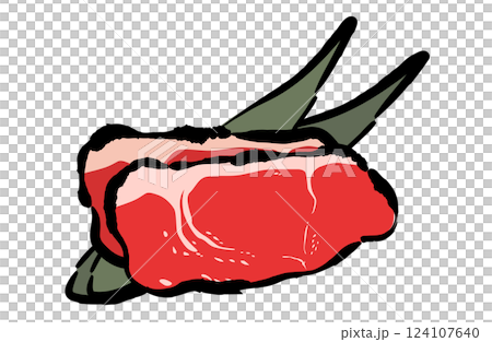 毛筆畫牛排肉向量插圖集毛筆畫日式風格 毛筆畫牛排肉向量插圖集毛筆畫日式風格 124107640