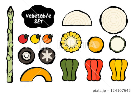 筆書き野菜のベクターイラストセット 筆描き 和風  124107643