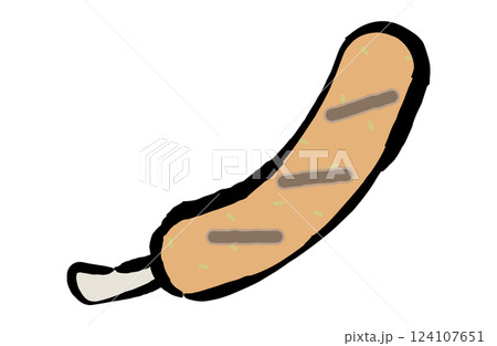 骨付きソーセージのベクターイラスト シンプル 筆書き 筆描き 加工肉 124107651