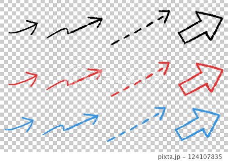 Simple hand-drawn arrow set in three colors 124107835