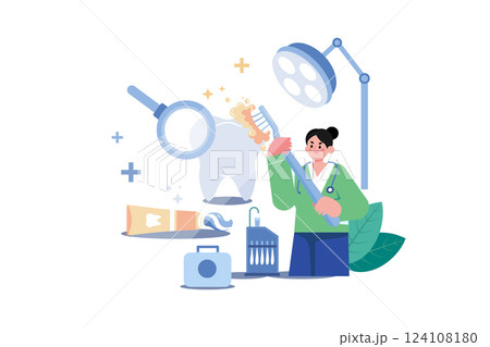 Dental Hygienist Illustration concept. A flat illustration isolated on white background 124108180