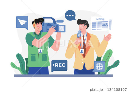 Journalist Illustration concept. A flat illustration isolated on white background 124108197