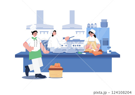 Line Cook Illustration concept. A flat illustration isolated on white background Line Cook Illustration concept. A flat illustration isolated on white background 124108204