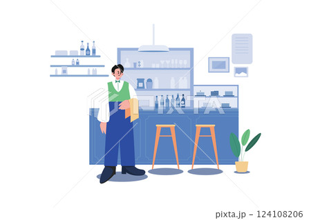 Wait Staff Manager Illustration concept. A flat illustration isolated on white background 124108206