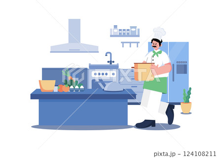 Chef Illustration concept. A flat illustration isolated on white background 124108211
