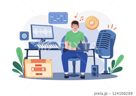 Music Producer Illustration concept on white 124108289