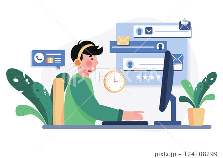 Customer Service flat illustration concept on white background Customer Service flat illustration concept on white background 124108299