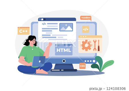 Web Developer Illustration concept. A flat illustration isolated on white background 124108306