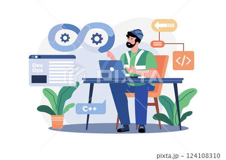 Devops Engineer Illustration concept. A flat illustration isolated on white background 124108310