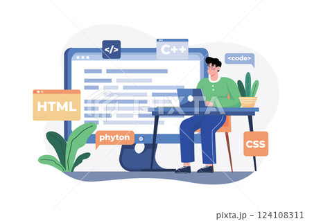 Computer Programmer Illustration concept. A flat illustration isolated on white background 124108311