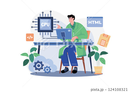 Computer Scientist Illustration concept. A flat illustration isolated on white background Computer Scientist Illustration concept. A flat illustration isolated on white background 124108321