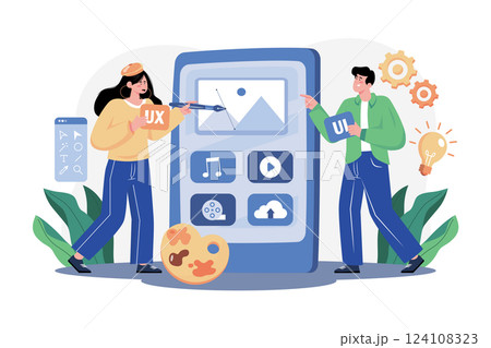 Ux Designer & Ui Developer Illustration concept. A flat illustration isolated on white background 124108323