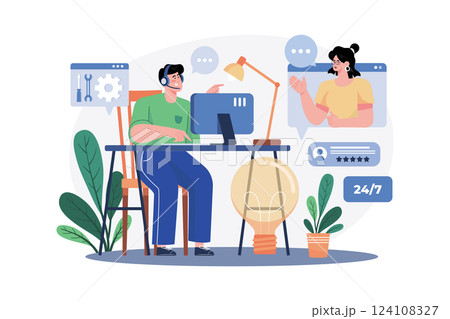 Customer Service Illustration concept. A flat illustration isolated on white background Customer Service Illustration concept. A flat illustration isolated on white background 124108327