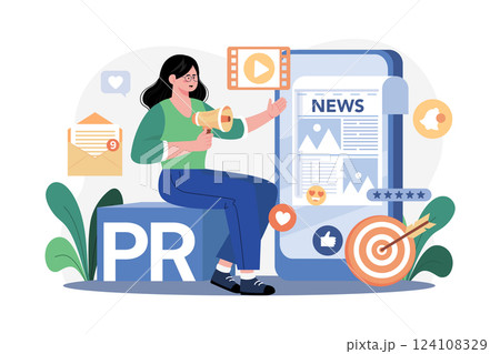 Public Relations Illustration concept. A flat illustration isolated on white background Public Relations Illustration concept. A flat illustration isolated on white background 124108329
